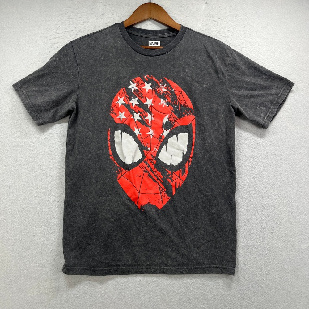 Marvel Spiderman T Shirt Mens Small Gray Short Sleeve Graphic Patriotic Comic